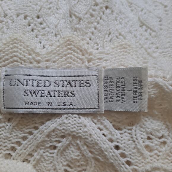 US Sweaters Ivory Leaf Design Scallop Crew Neck S/S Sweater -L - Picture 6 of 12